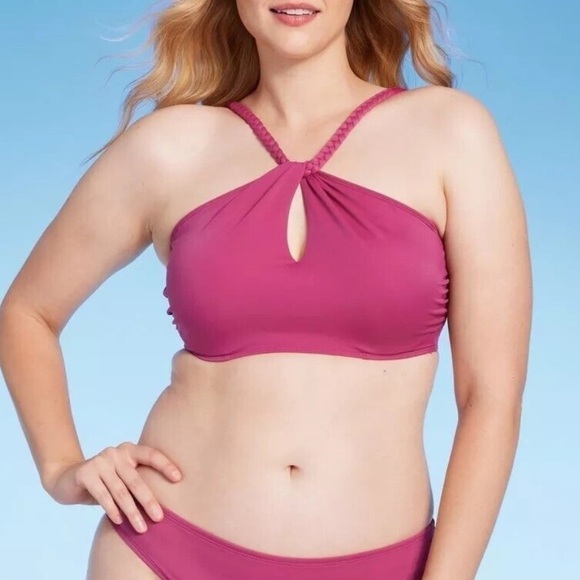 Shade & Shore High Neck Braided Strap Bikini Top 34D NEW! - Picture 1 of 5